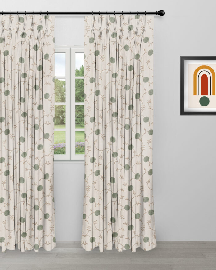 Embroidered  Pecan - Grass Ripple Fold Drapes - Image 2