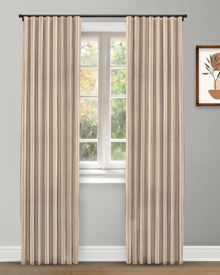 Folktales Stripes - Stone Custom Curtains - Image 1