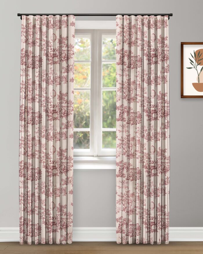 French Toile - Misty Rose Custom Curtains - Image 1