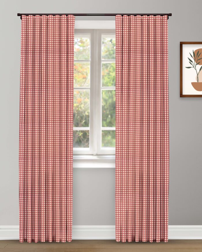 Gingham Check - Crimson Red Custom Curtains - Image 1