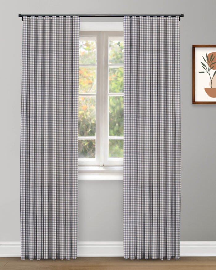 Gingham Check - Blue Custom Curtains - Image 1