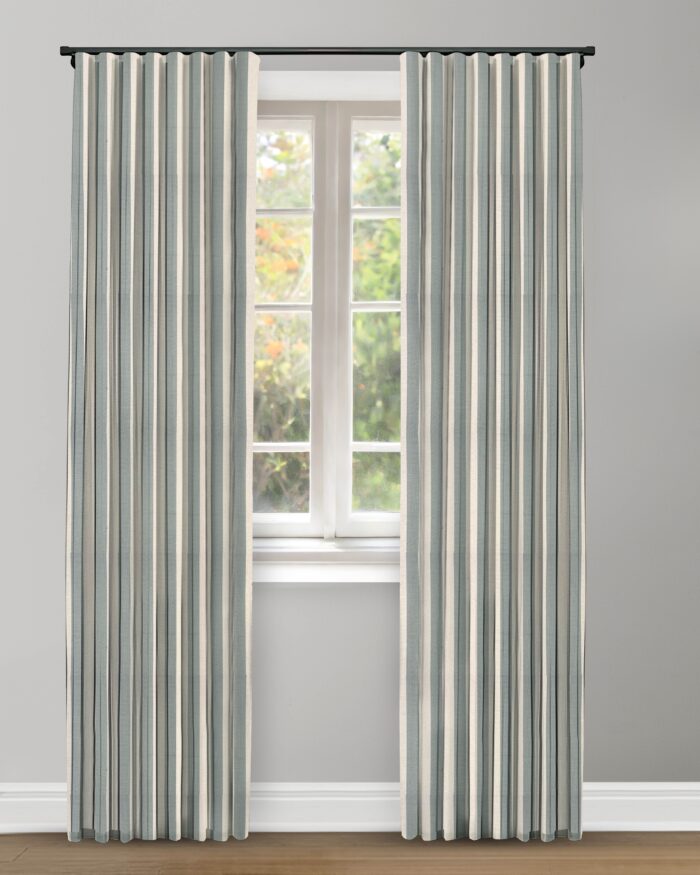 Vintage Linen Stripes - Sea Foam Ripple Fold Drapes - Image 1