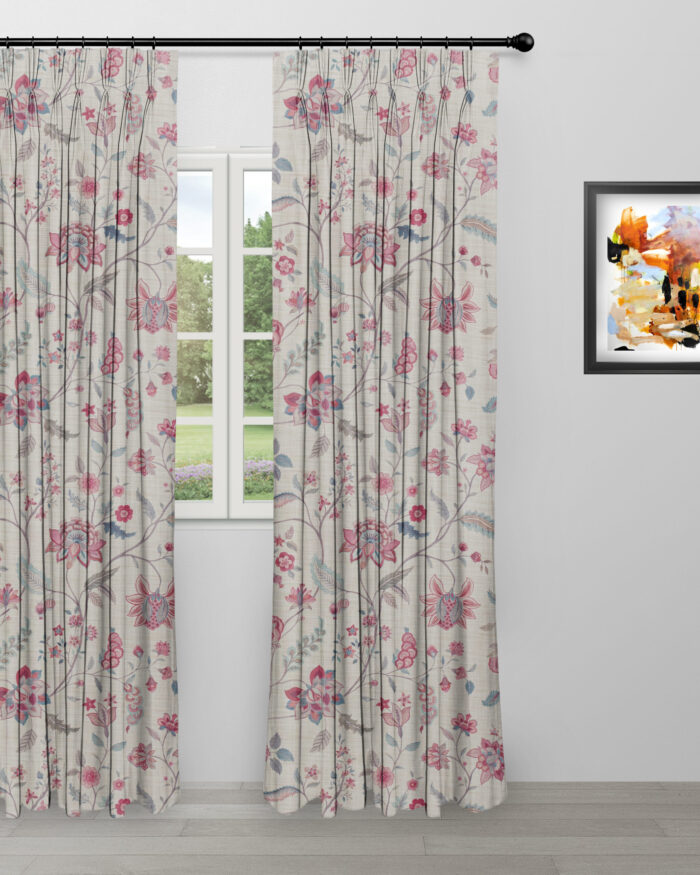 Blooming Spring - Pink Linen Ripple Fold Drapes - Image 2