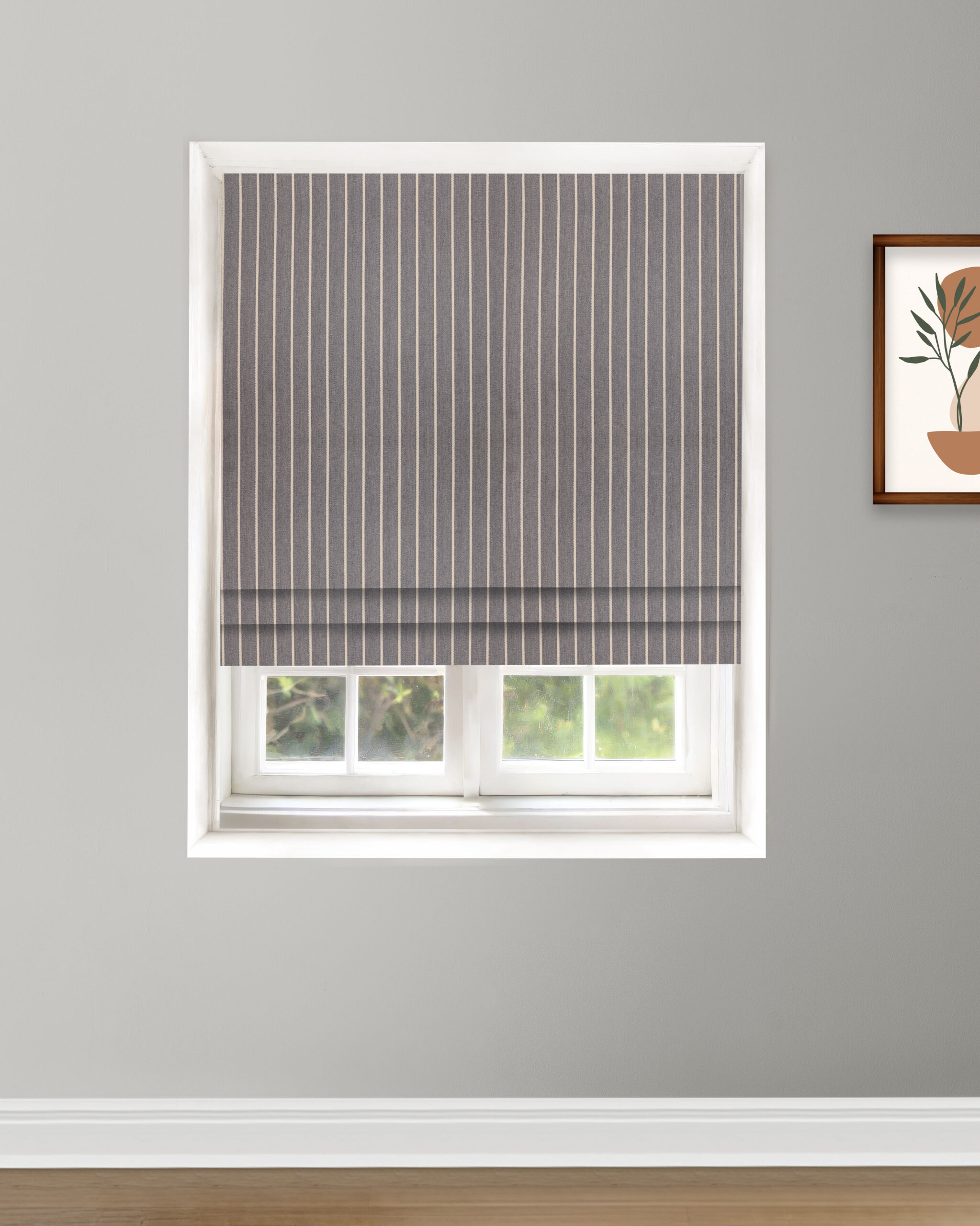 roman-shade-18-scaled-1.jpg Drought Stripes - Ash Gray  Roman Shades - Image 1