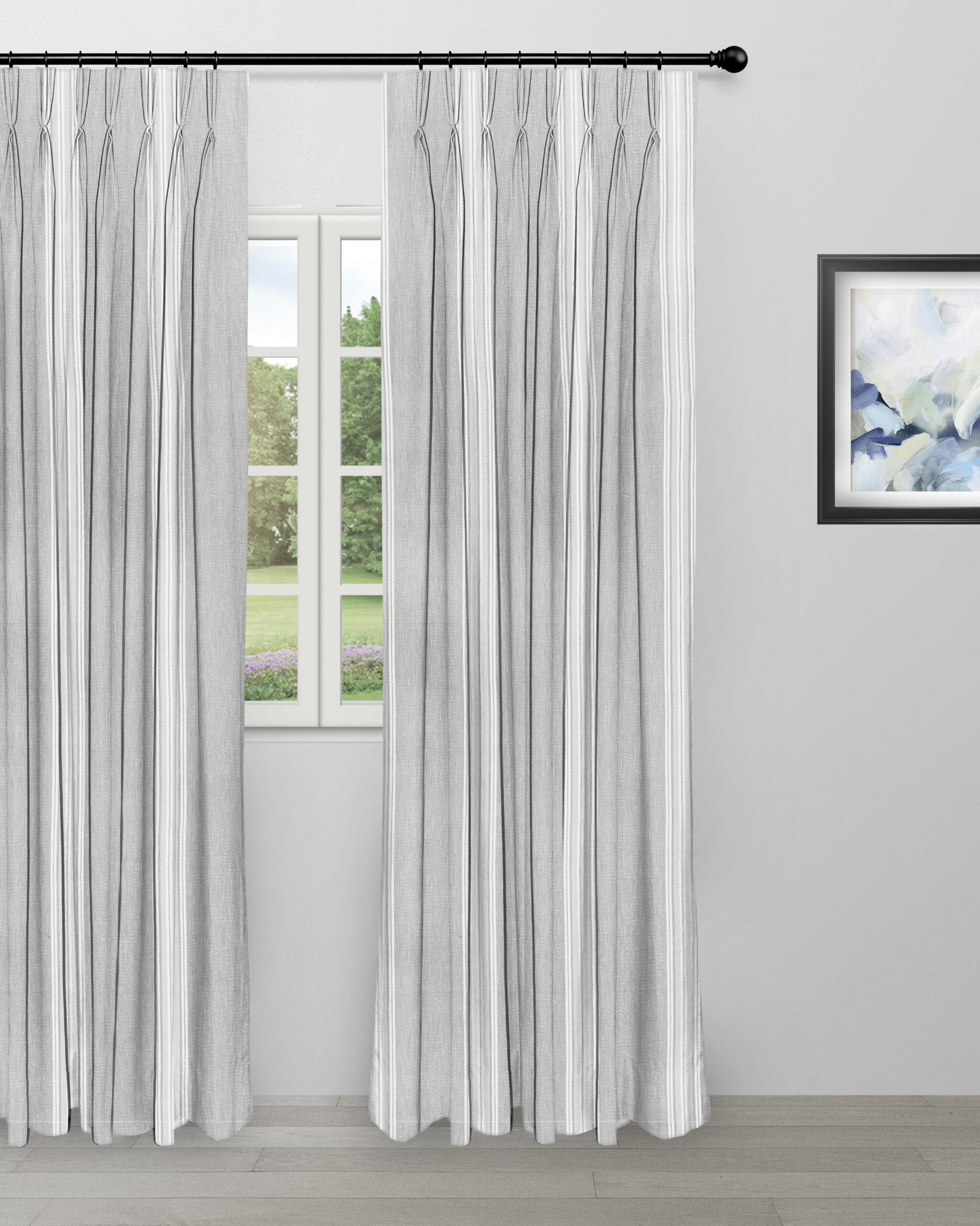 Country Stripes - Broad Gray Curtain Shot. Country Stripes - Broad Gray Custom Curtains - Image 1