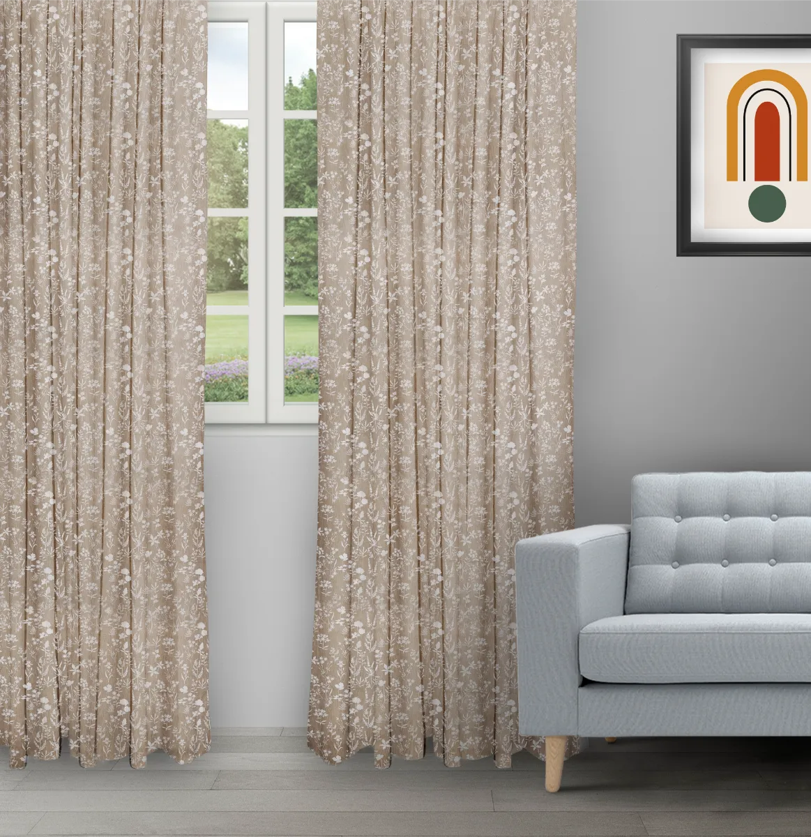 Floral Athena Biscotti - Ripple Fold image Floral Athena - Biscotti Ripple Fold Drapes - Image 1