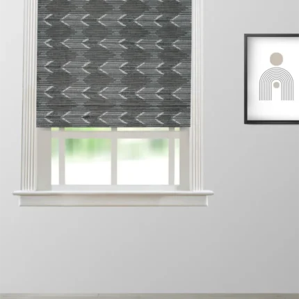 Roman Shades | Kenny - Black and White Roman Shade | Curtain Avenue