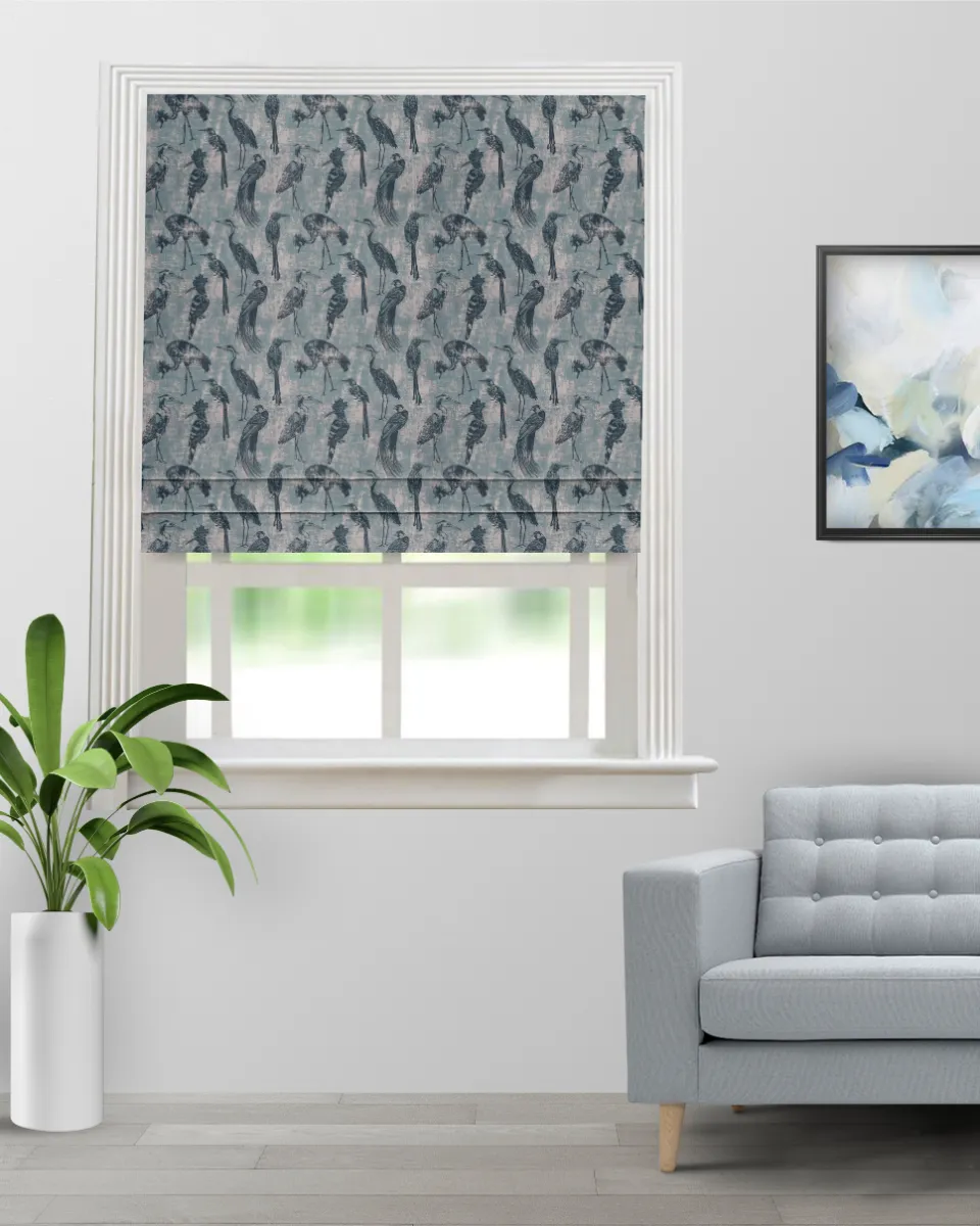 Safari Birds-Aegean Teal Roman Shade (Webp) Safari Birds - Aegean Teal Roman Shades - Image 1