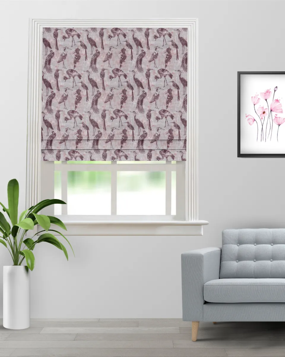 Safari Birds - Plum Roman Shade (Webp) Safari Birds - Plum Roman Shades - Image 1