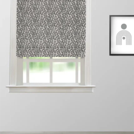 Roman Shades | Swirl- Black and White Roman Shade | Curtain Avenue