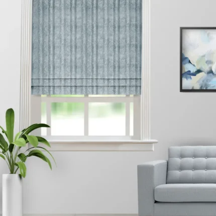 Textured-Ambro-Blue-Bell-Roman-Shade-Webp | Curtain Avenue