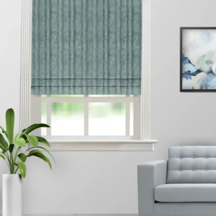 Roman Shades | Textured Ambro Deep Sea Roman Shade (Webp) | Curtain Avenue