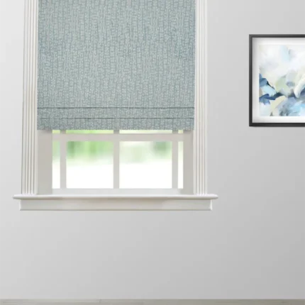 Roman Shades | Whispering Leaves - Dusty Blue Roman Shade | Curtain Avenue