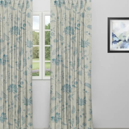 Curtains | Blooming Spring - Linen Blue - Curtain | Curtain Avenue