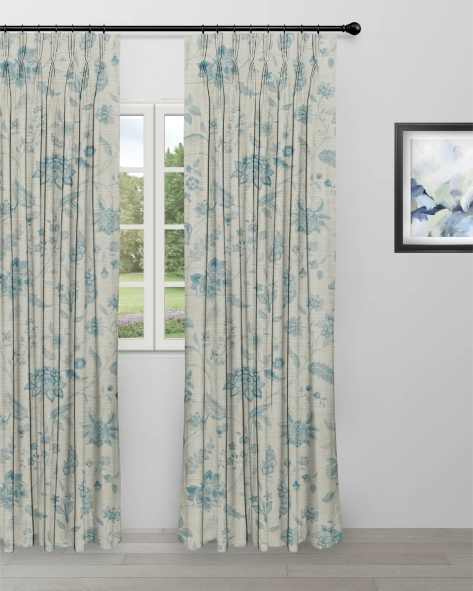 Blooming Spring - Linen Blue - Curtain Blooming Spring - Linen Blue Custom Curtains - Image 1