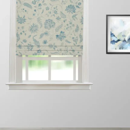 Roman Shades | Blooming Spring - Linen Blue - Roman Shade | Curtain Avenue