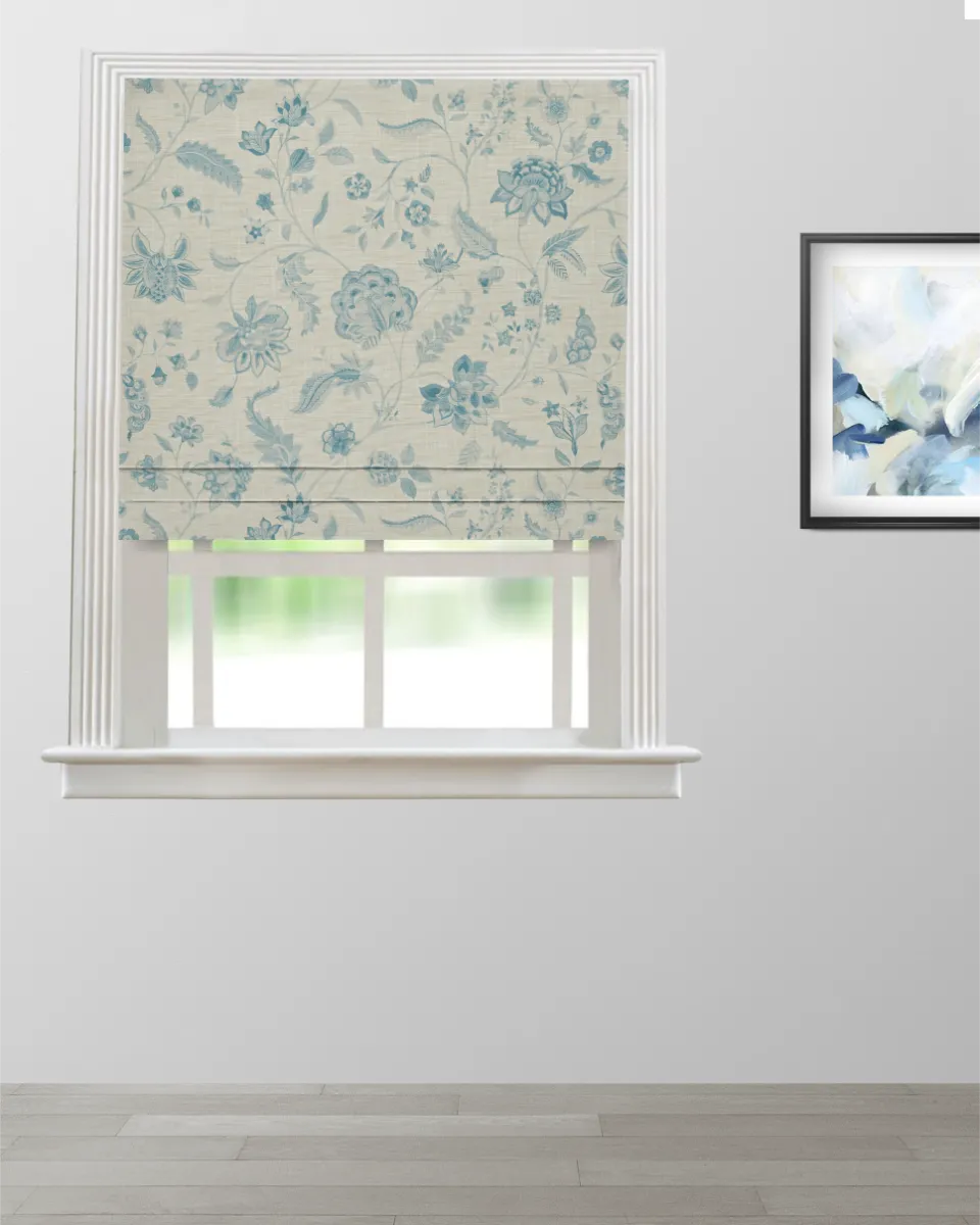 Blooming Spring - Linen Blue - Roman Shade Blooming Spring - Linen Blue Roman Shades - Image 1