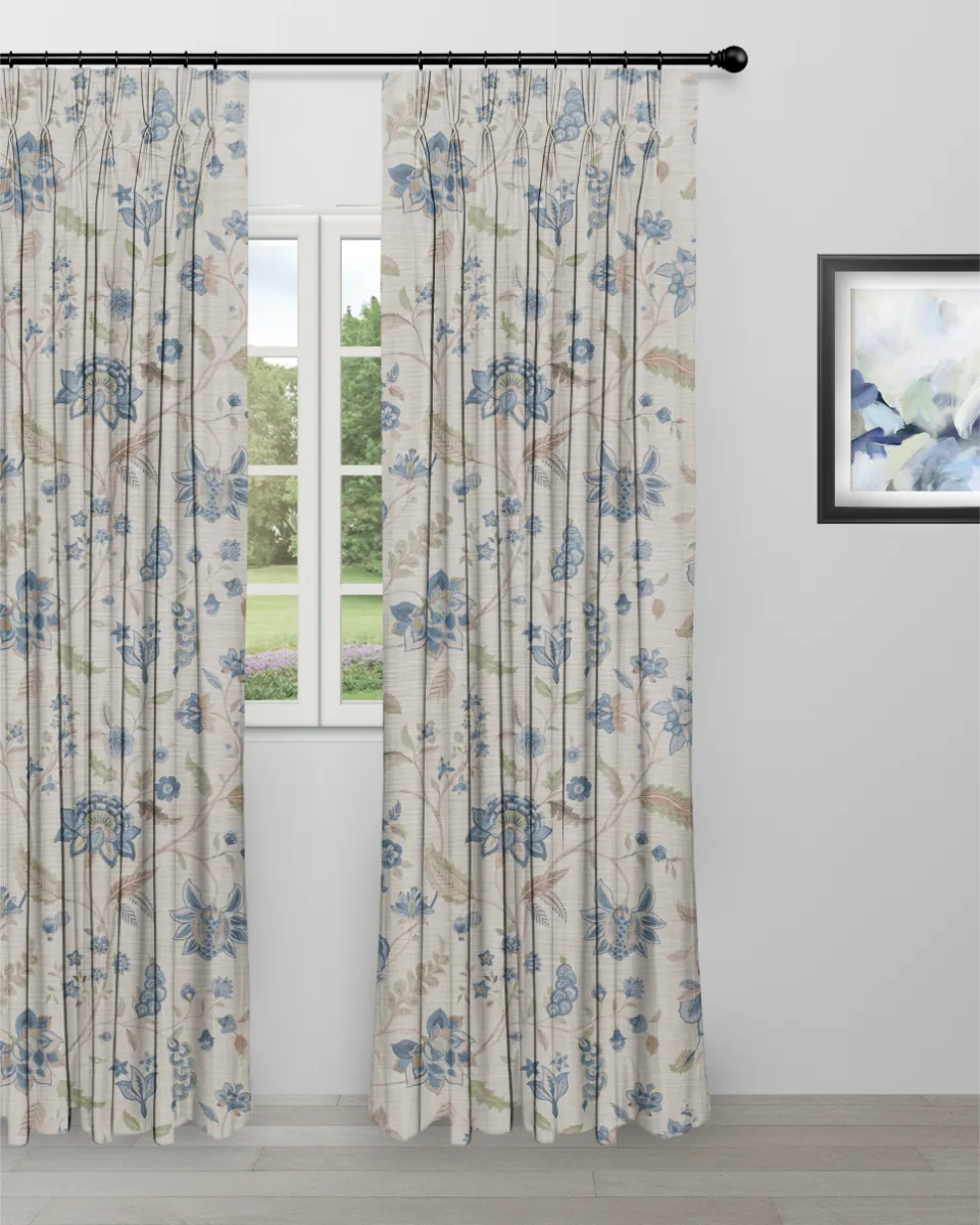 Blooming Spring - My Blue - Curtain Blooming Spring - My Blue Custom Curtains - Image 1