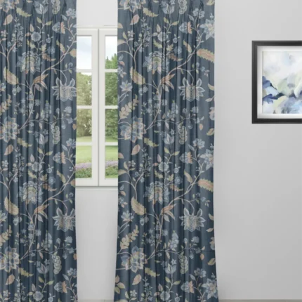 Curtains | Blooming Spring - Navy Blue - Curtain | Curtain Avenue