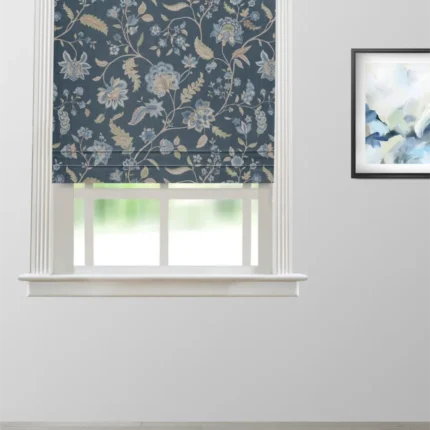 Roman Shades | Blooming Spring - Navy Blue - Roman Shade | Curtain Avenue