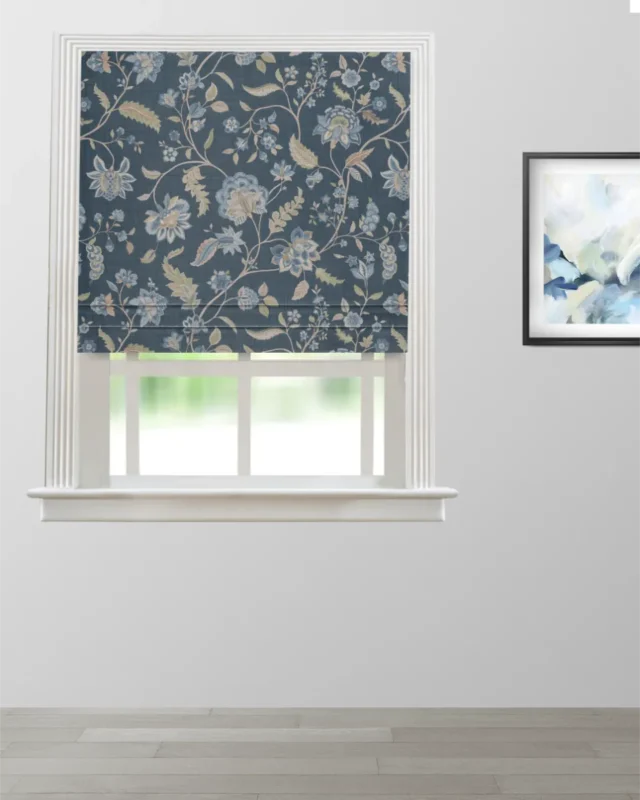 Roman Shades | Blooming Spring - Navy Blue - Roman Shade | Curtain Avenue