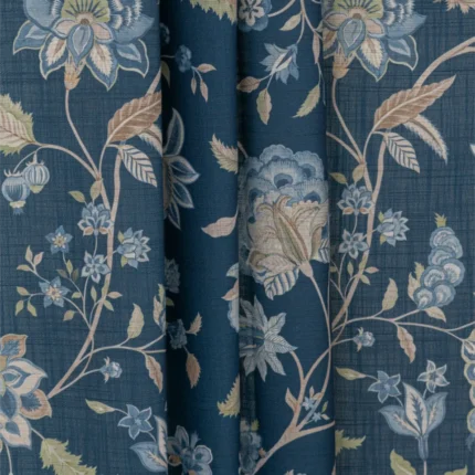 Swatches | Blooming Spring - Navy Blue - Vertical Fold | Curtain Avenue