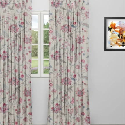 Curtains | Blooming Spring - Pink Linen - Curtain | Curtain Avenue