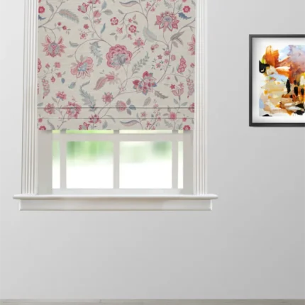 Roman Shades | Blooming Spring - Pink Linen - Roman Shade | Curtain Avenue