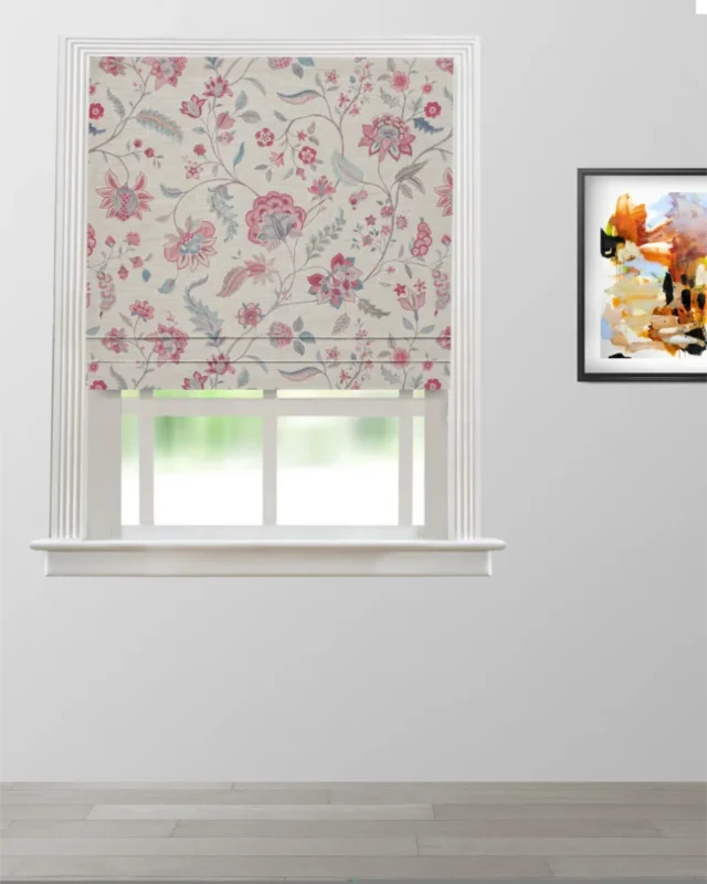 Roman Shades | Blooming Spring - Pink Linen - Roman Shade | Curtain Avenue