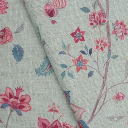 Roman Shades | Blooming Spring - Rosy Aqua - Cross Fold | Curtain Avenue