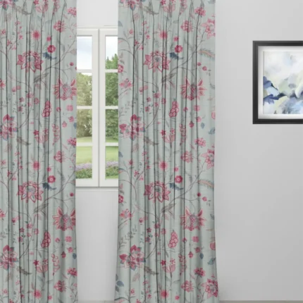 Curtains | Blooming Spring - Rosy Aqua - Curtain | Curtain Avenue