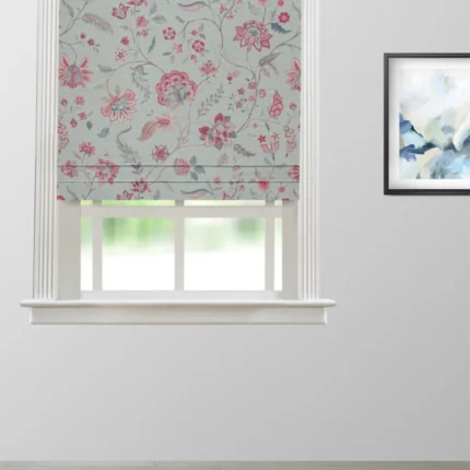 Roman Shades | Blooming Spring - Rosy Aqua - Roman Shade | Curtain Avenue