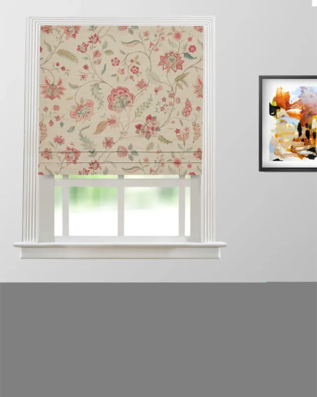 Roman Shades | Blooming Spring - Tangerine Red - Roman Shade | Curtain Avenue