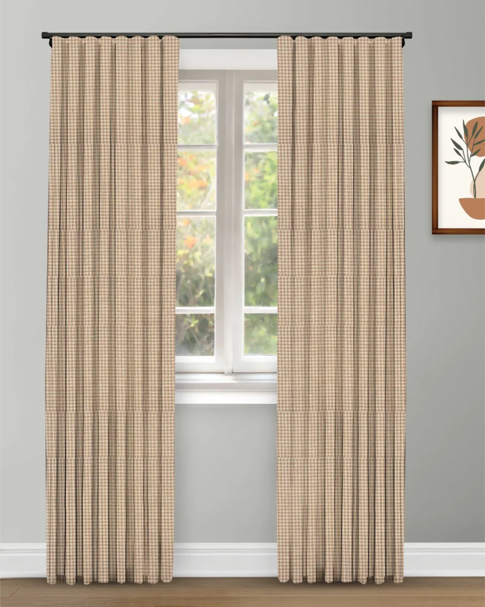 Classic Houndstooth - Camel- Curtain Classic Houndstooth - Camel Ripple Fold Drapes - Image 1