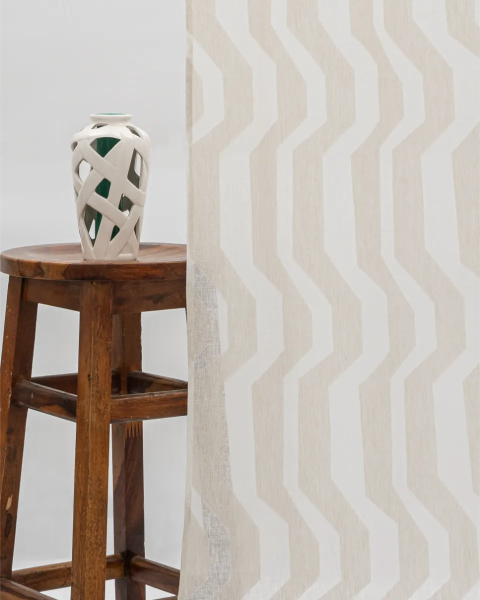 Cosmo Striped Semi Sheer - Natural - Curtain Cosmo Striped Semi Sheer Ripple Fold Curtains - Natural - Image 1