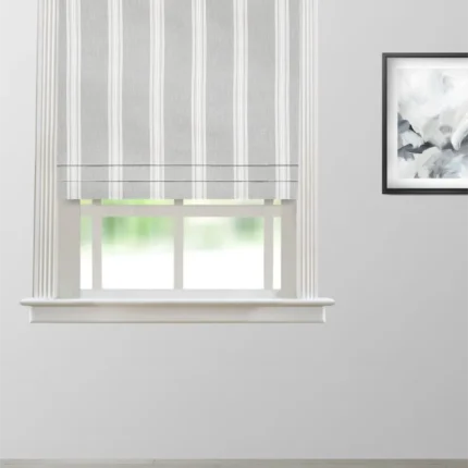 Roman Shades | Country Stripes - Broad Gray Roman Shade Shot | Curtain Avenue