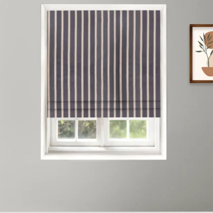 Roman Shades | Country Stripes - Midnight Roman Shade Shot | Curtain Avenue