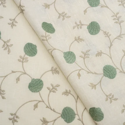 Swatches | Embroidered Pecan - Grass - Cross Folded | Curtain Avenue