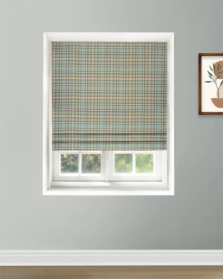 Roman Shades | Farmhouse Plaid Check-Lake- Roman Shade | Curtain Avenue