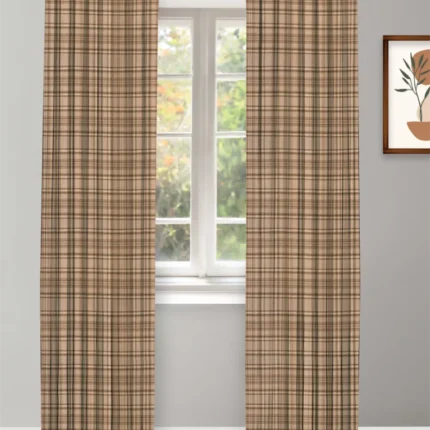 Curtains | Farmhouse Plaid Check-Tan-Curtain | Curtain Avenue