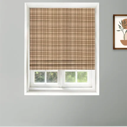 Roman Shades | Farmhouse Plaid Check-Tan-Roman Shade | Curtain Avenue