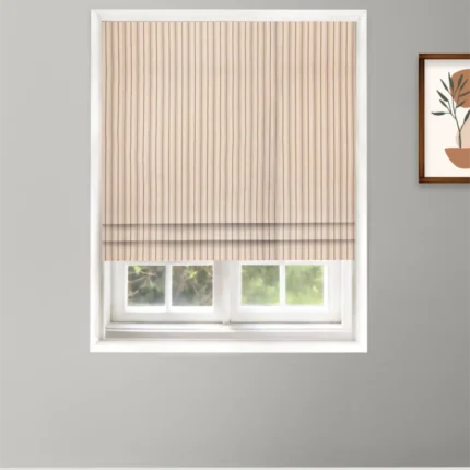 Roman Shades | Folktales Stripes - Stone Roman Shade Shot | Curtain Avenue