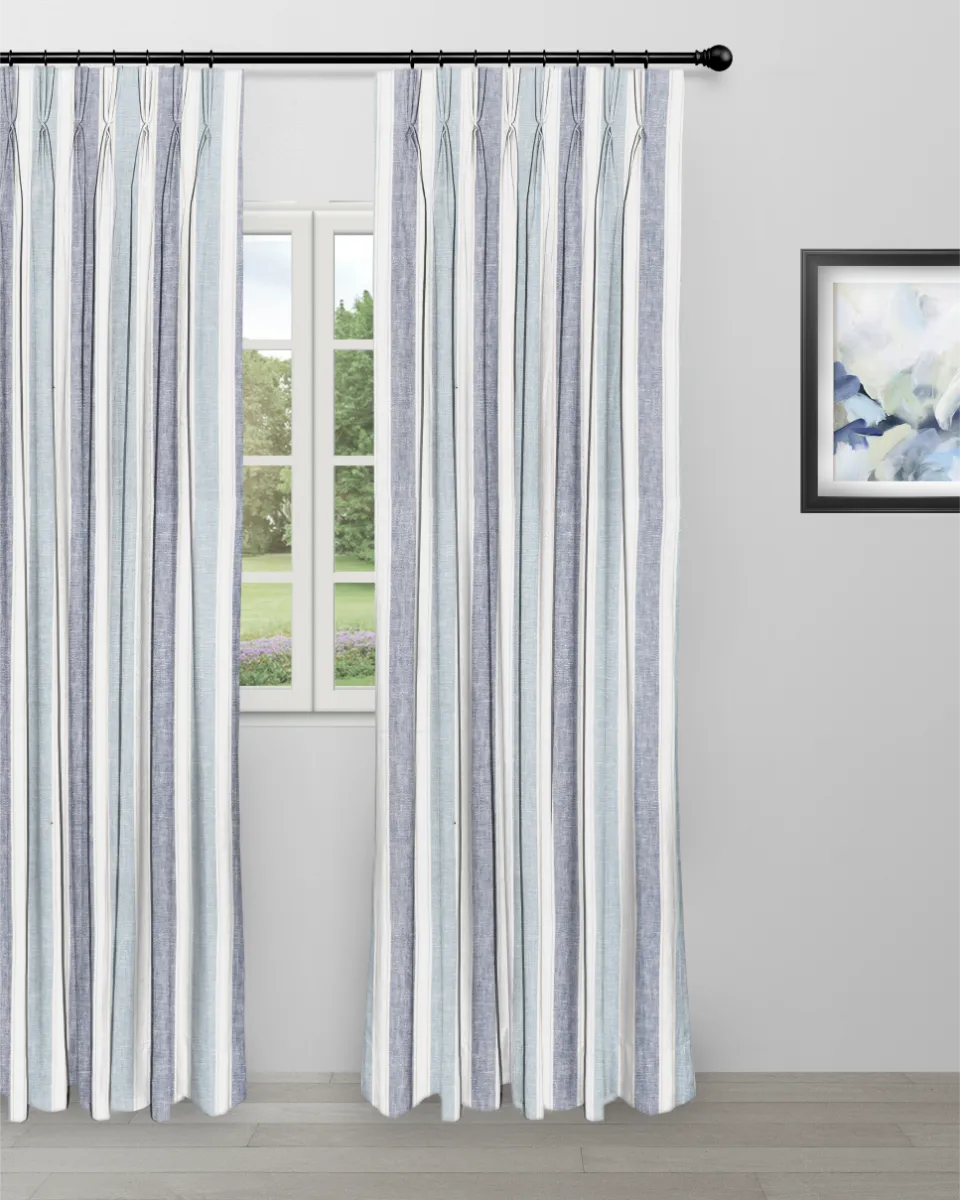 French Stripes - Blue Curtain Shot French Stripes - Blue Custom Curtains - Image 1