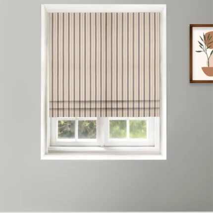 Roman Shades | French Stripes - Gray Roman Shade Shot | Curtain Avenue