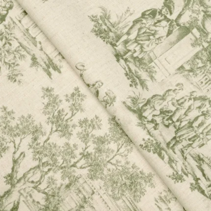 Swatches | French Toile-Sea Green- Folded | Curtain Avenue