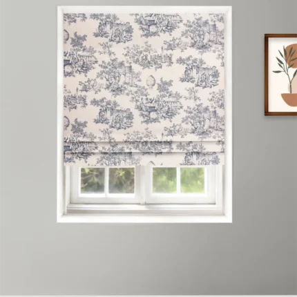 Roman Shades | French Toile-Steel Blue- Roman Shade | Curtain Avenue