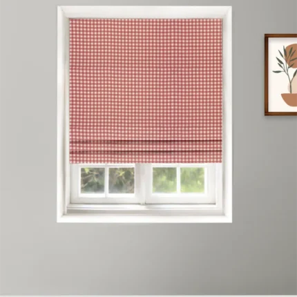 Roman Shades | Gingam Check - Crimson Red - Roman Shade | Curtain Avenue