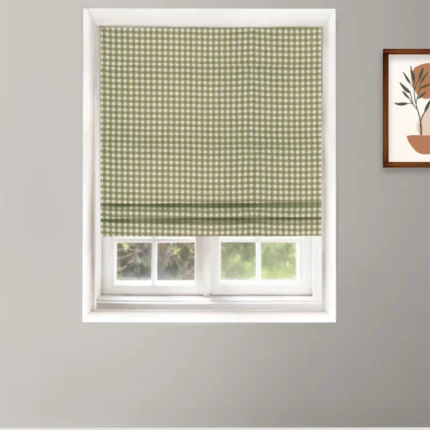 Roman Shades | Gingam Check - Green - Roman Shade | Curtain Avenue