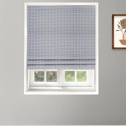 Roman Shades | Gingham Check - Roman - Blue | Curtain Avenue