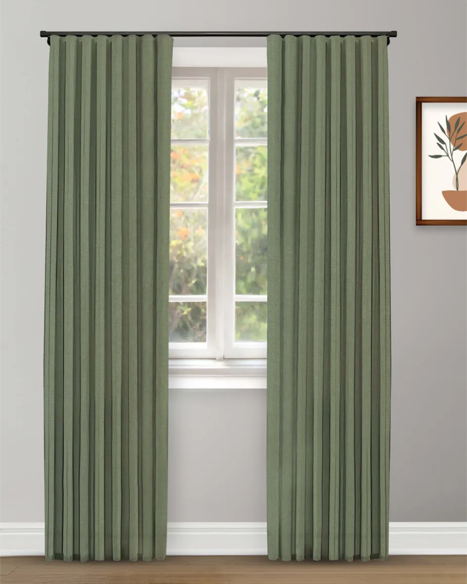 Herringbone Plains - Curtain - Emerald Green Herringbone Plains - Emerald Green Ripple Fold Drapes - Image 1